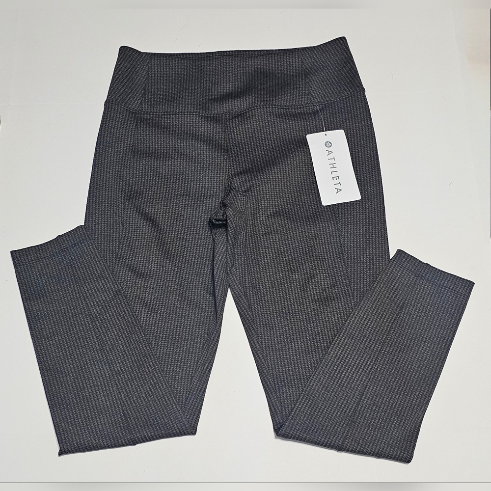 Athleta Delancey Houndstooth Tight Brown High-Rise Zip Pockects Sz M